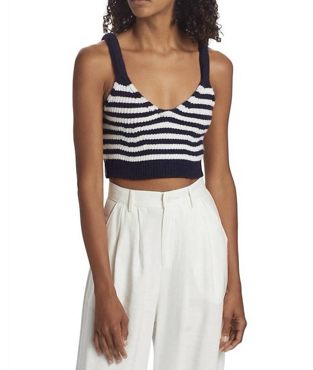 JONATHAN SIMKHAI Braylee wool-cashmere Striped Crop Tank Top Midnight Multi S